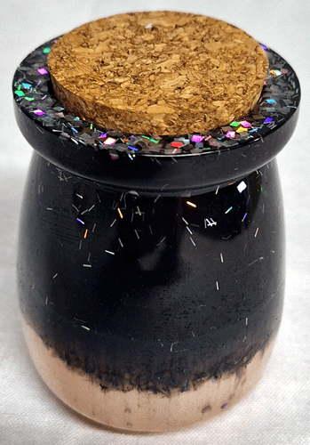 Black and Peach Sparkle Stash Jar with Cork Lid